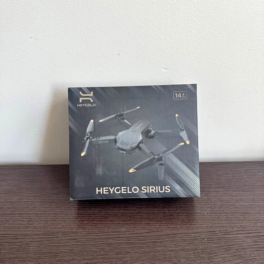 Toy drone with camera product box, HEYGelo Sirius, 14+ rating