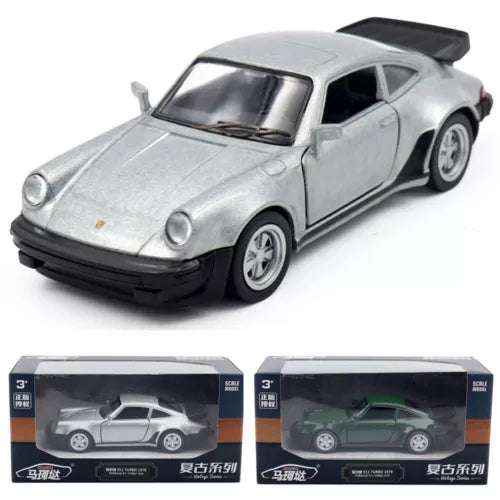 Porsche 911 Turbo silver diecast model car with packaging boxes