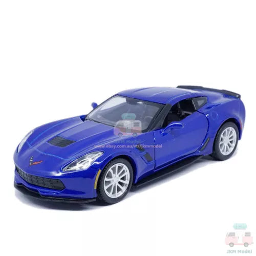 Blue Chevrolet Corvette C7 diecast model car, front three-quarter view
