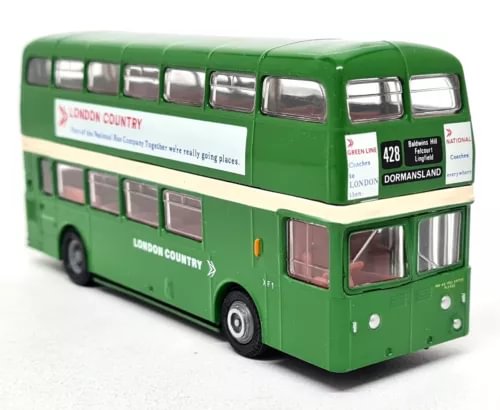 Green London Country double-decker diecast bus, side view