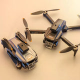 Dual quadcopter drones with 4 rotors each, dark gray body with orange accents