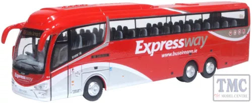 Red Expressway diecast double-decker bus, front 3/4 view, OO gauge model