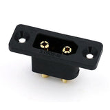 XT90E-M panel mount connector, black housing with gold male pins