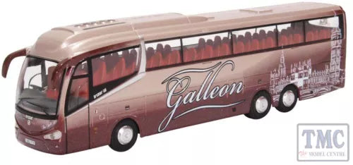 Maroon diecast bus model with Galleon logo and printed windows, 1:76 scale