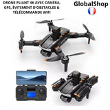 Foldable quadcopter drone with 4 rotors, built-in camera, orange accents