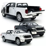 Diecast pickup truck model car set, white and black pull-back metal toys