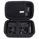Hard EVA carrying case with foam insert and elastic strap, showing drone compartment