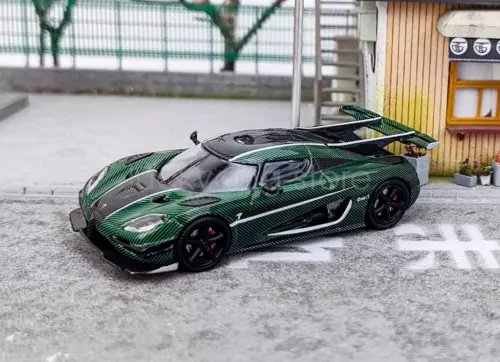 Green 1:64 scale racing sports diecast model car with aerodynamic body