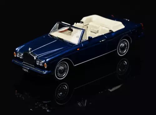 Blue diecast convertible model car toy with beige soft top, 1:64 scale