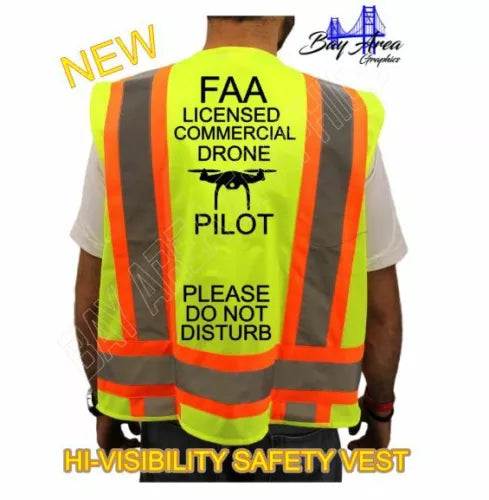LICENSED COMMERCIAL DRONE PILOT HI-VISIBILITY SAFETY VEST CLASS-2 YELLOW Drone