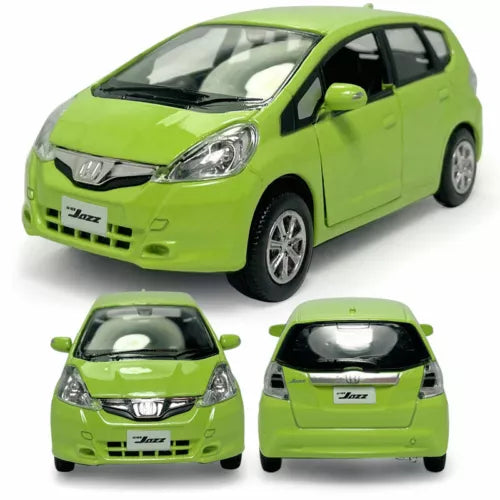 Green Honda Jazz diecast model car pull-back toy with front and side views