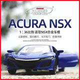 1:36 scale Acura NSX diecast model car, blue front view