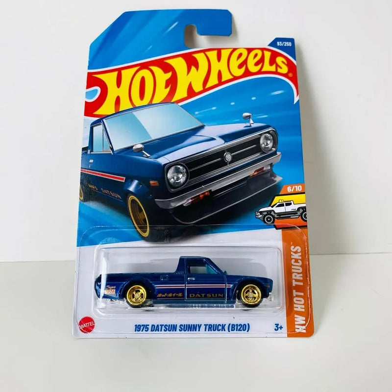 Blue diecast truck with gold wheels in clear blister pack, Hot Trucks label