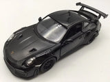 Black 1:36 scale diecast pull-back sports car model with open hood