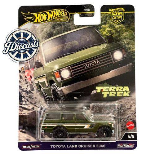 Green Toyota Land Cruiser FJ60 1:64 diecast toy car in retail blister, front view