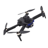 Black folding quadcopter drone with front camera and adjustable arms