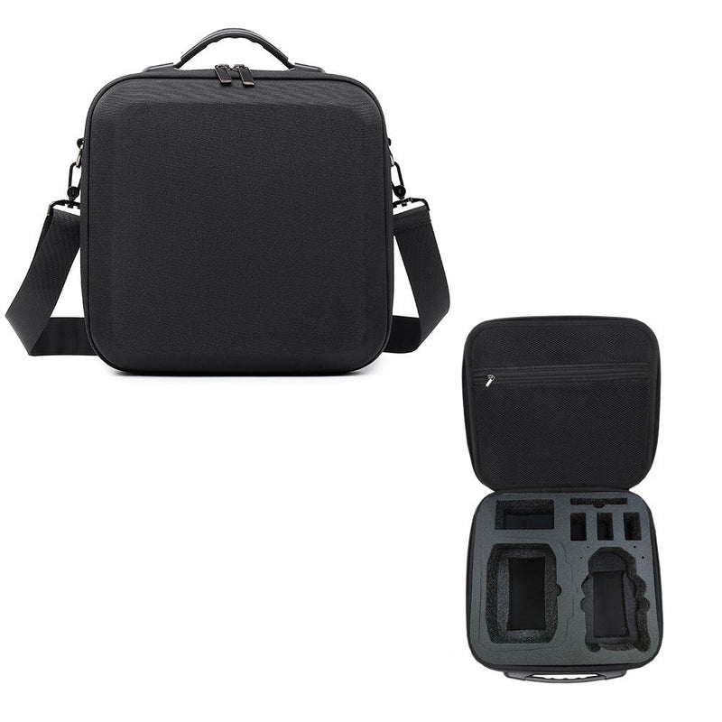 Black EVA storage bag with zip top, carry handle, adjustable shoulder strap