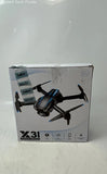 Foldable quadcopter drone retail box with printed specs and drone graphic