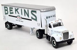 BEKINS moving diecast model truck with gray trailer, white cab, detailed grille and wheels