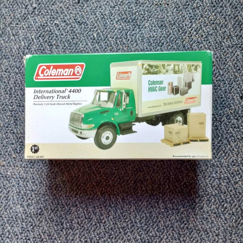 Coleman diecast metal truck and van box packaging with green truck and white van