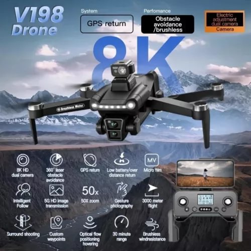 Foldable quadcopter drone with camera and obstacle avoidance sensors.
