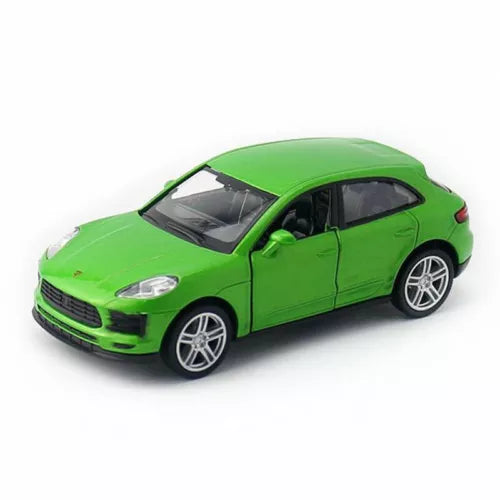 1:36 Porsche Macan S diecast SUV model car in green, with detailed wheels
