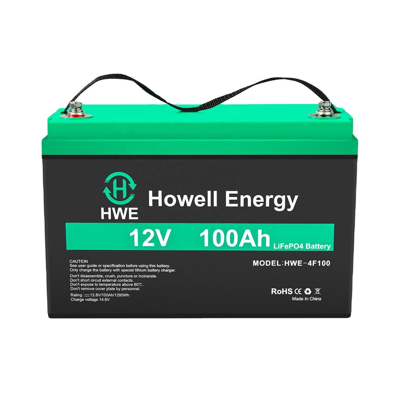 12V 100Ah LiFePO4 battery with top terminals, Howell Energy HWE