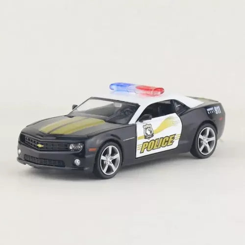 1:36 scale police pull-back diecast car, dark gray with Police decal and light bar