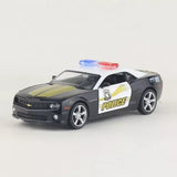 1:36 scale police pull-back diecast car, dark gray with Police decal and light bar