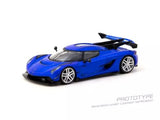 Tarmac Works diecast model car, blue sports coupe with silver wheels