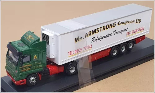 Diecast truck with green cab and white 40ft fridge trailer, red stripe detail