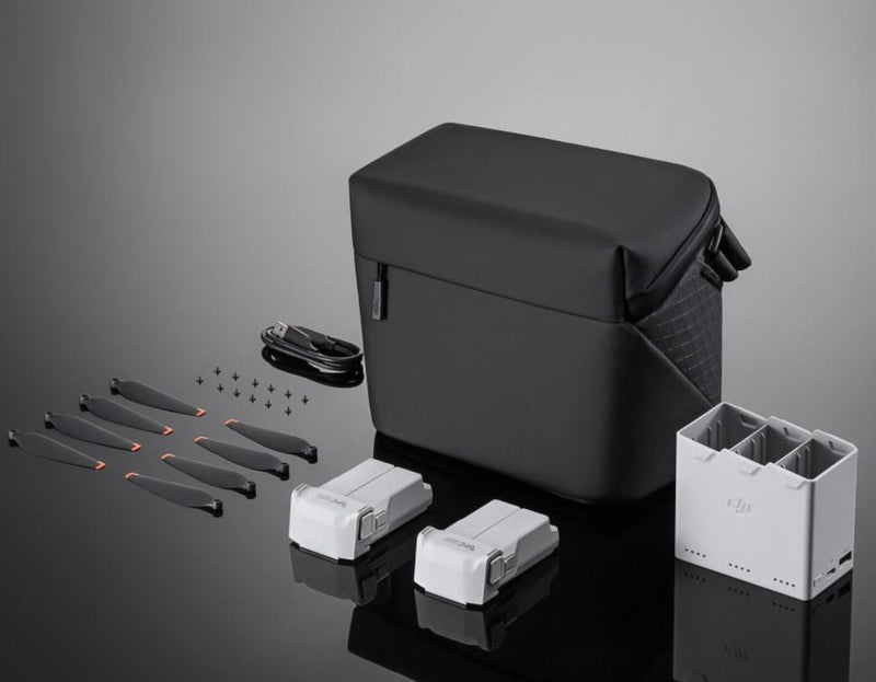 DJI Mini 3 Pro Fly More Kit Plus with black carrying case, batteries, charger, and propellers