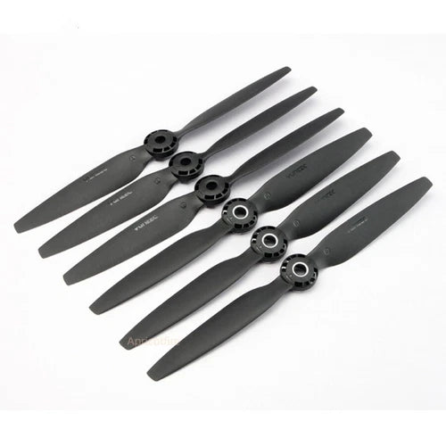 Drone propeller blades set with six black blades and three hubs