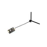 FPV transmitter module circuit board with attached wire and vertical antenna