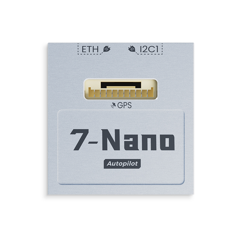 7-Nano autopilot flight controller cube with ETH, I2C1, and GPS ports