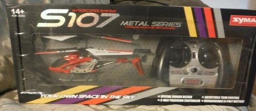 Syma S107G RC mini helicopter drone, red, in retail box with controller panel