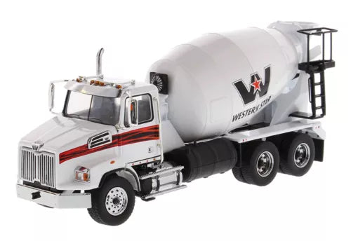 White diecast concrete mixer truck with Western Star logo and front cab details