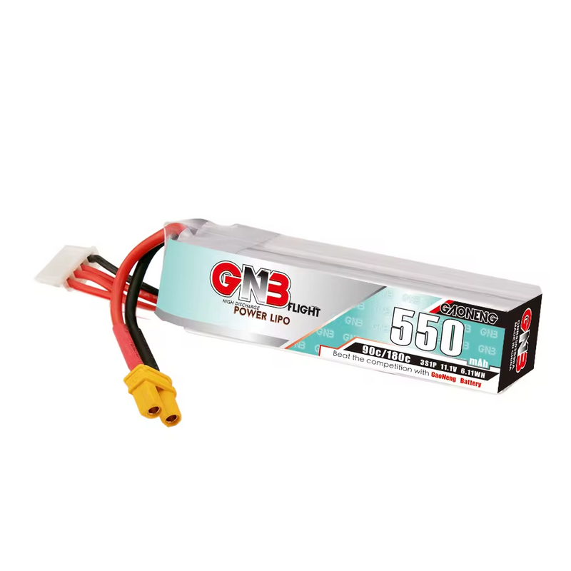 LiPo battery pack with XT30 connector, red/black leads, GNB 3 550 11.1V