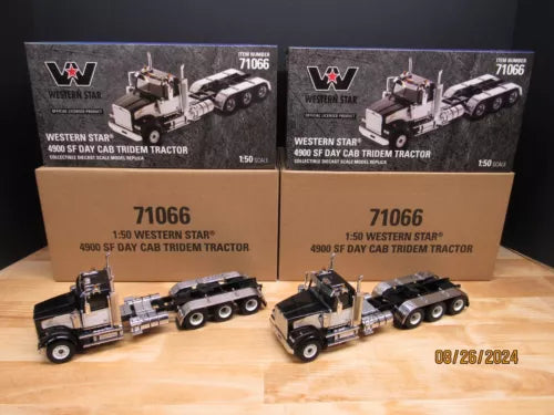 1/50 diecast tridem day cab truck model, black and white, in packaging