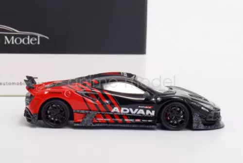 Black and red sports diecast model car with racing decals, 1:64 scale