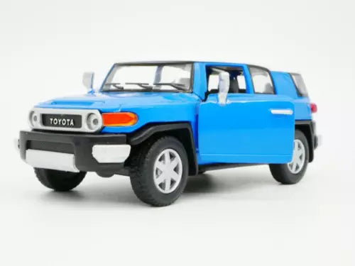 Diecast toy car model, blue 2010-14 Toyota FJ Cruiser with black bumper and grille