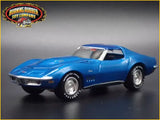 Blue 1969 Chevrolet Corvette diecast model car, front three-quarter view