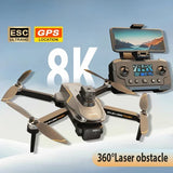 Dual-camera quadcopter drone with obstacle avoidance and 360° laser, plus handheld controller