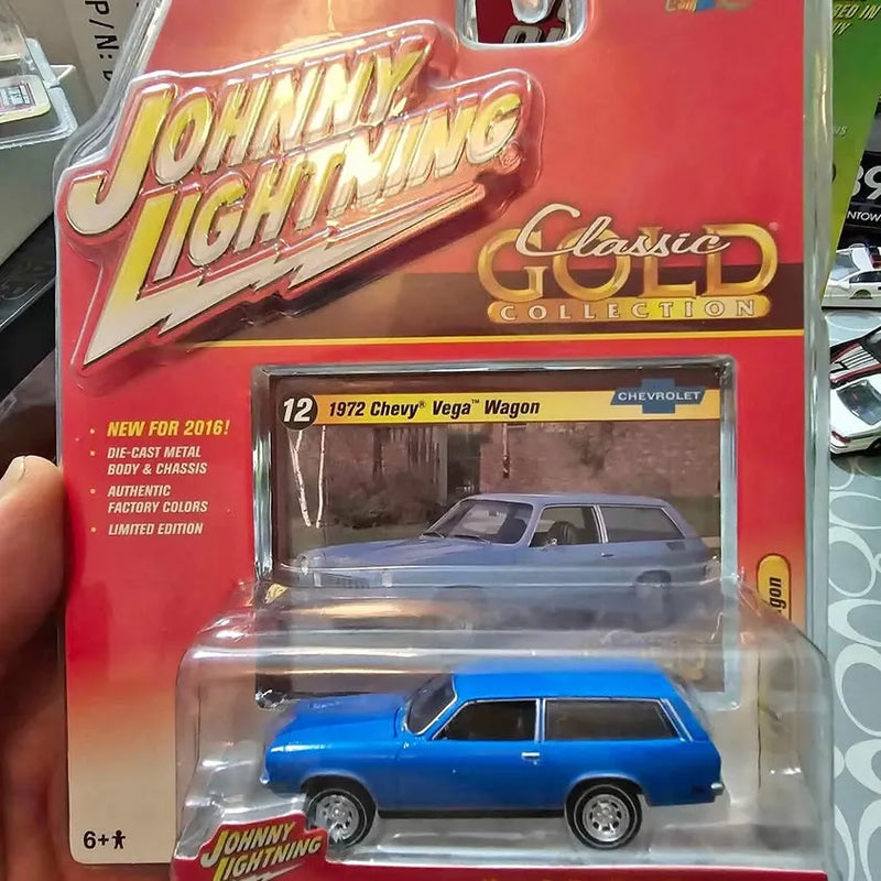 Blue Johnny Lightning diecast 1972 Chevy Vega wagon in retail blister packaging