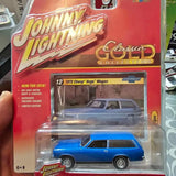 Blue Johnny Lightning diecast 1972 Chevy Vega wagon in retail blister packaging