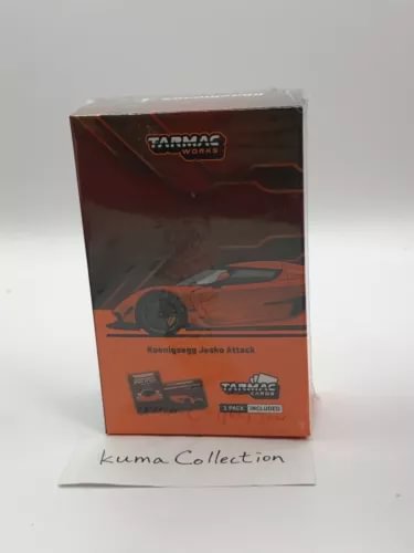 Tarmac Works 1:64 diecast car model box, orange and black with logo