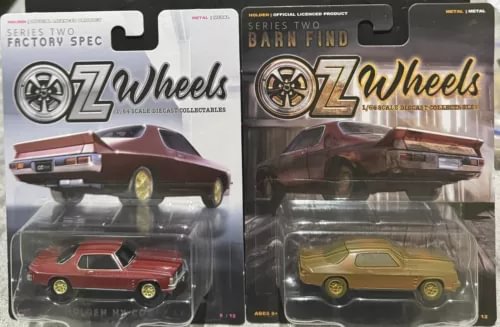 Red Holden HX Coupe diecast model car in blister packaging, Series 2.