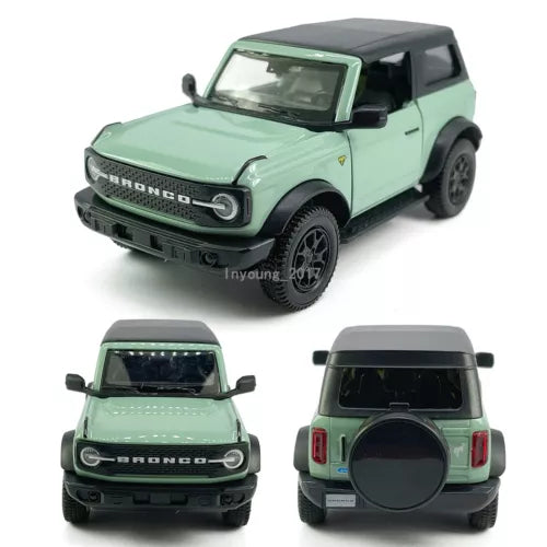 Green diecast Ford Bronco model car, 1/36 scale toy