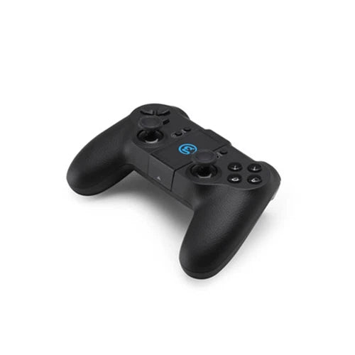 Black drone remote controller with dual joysticks and button panel