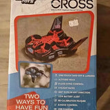 Red and black toy hover drone in retail package, ready-to-fly.